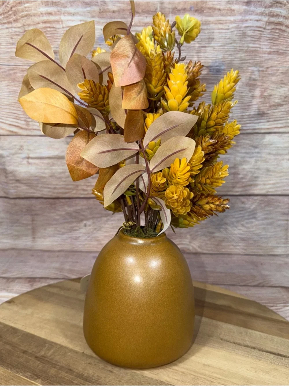 Threshold Faux Hops and Eucalyptus Arrangement in Brown Ceramic Vase New